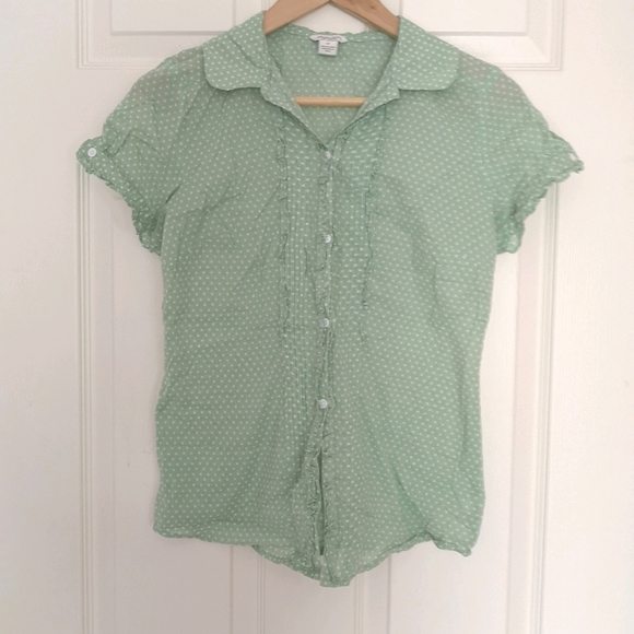 Mint Green Polka Dot Blouse with Ruffles - Picture 1 of 3